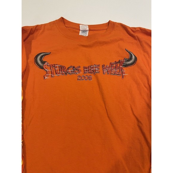 Sturgis Bike Week 2008 Long Sleeve Motorcycle T-Shirt Double Sided Orange Flames - Picture 3 of 16